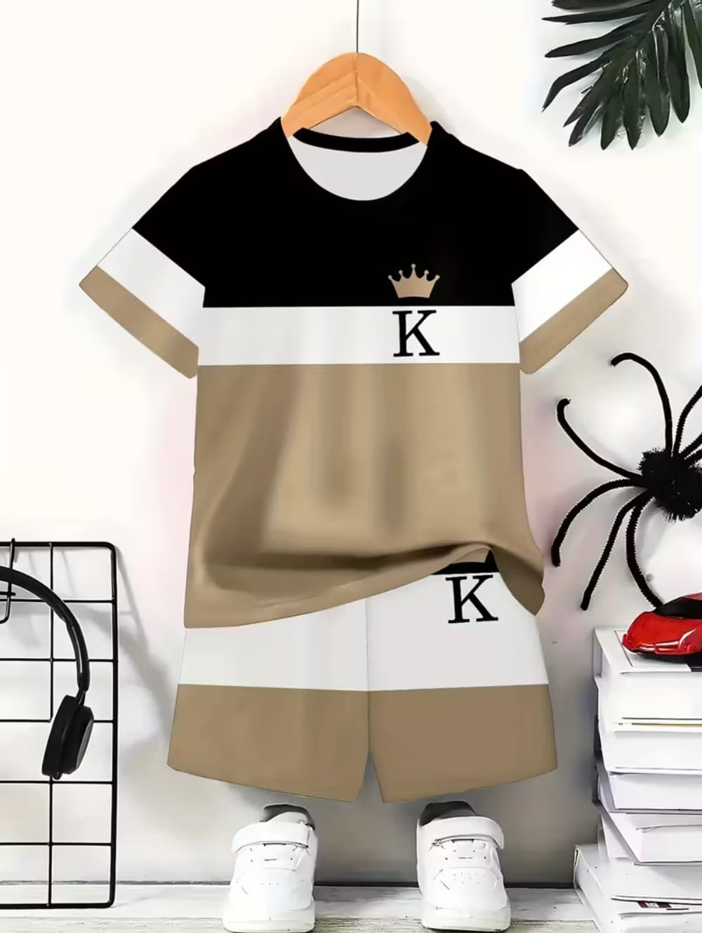 Boyshort Underwear - Jungenkleidung Lässiges Farbverlauf-Block-Kurzarm-T-Shirt Shorts-Set 2-teilig Komfortables